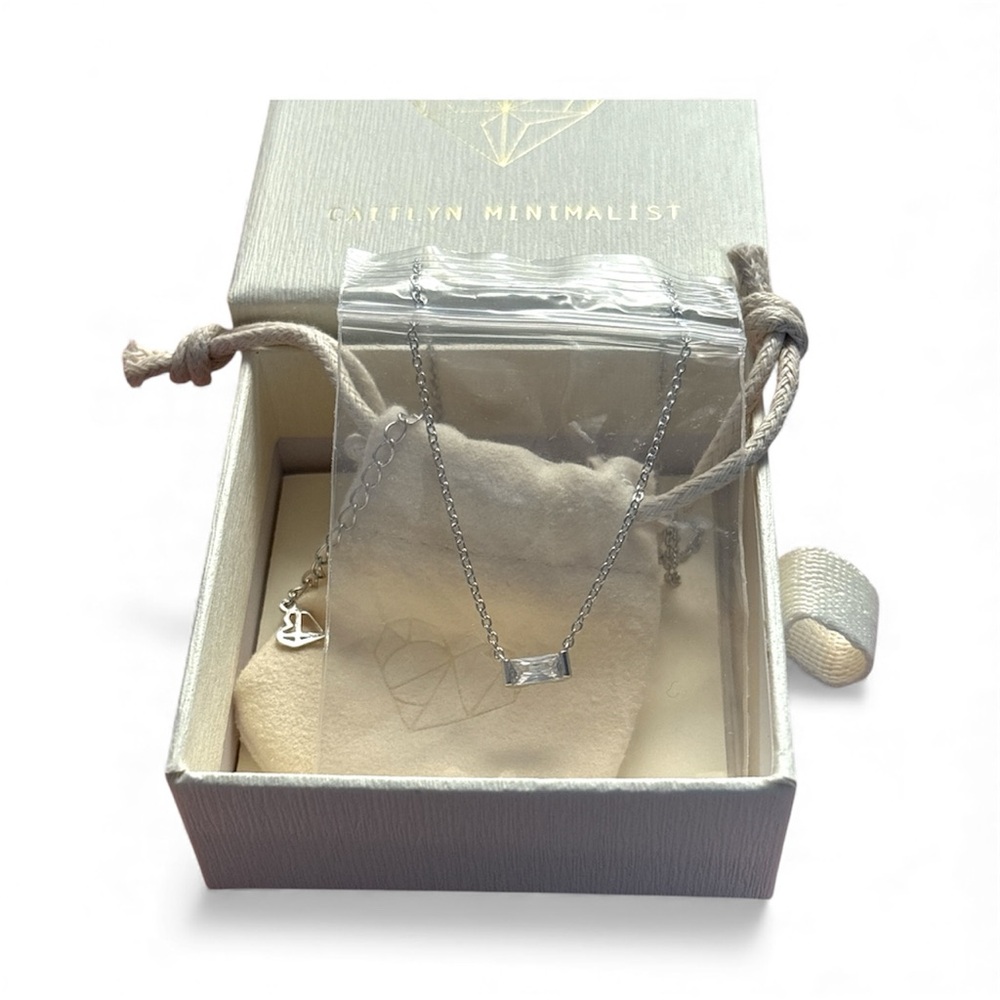 Caitlyn Minimalist Birthstone Necklace, 925 Sterling Silver - CZ Diamond / NIB